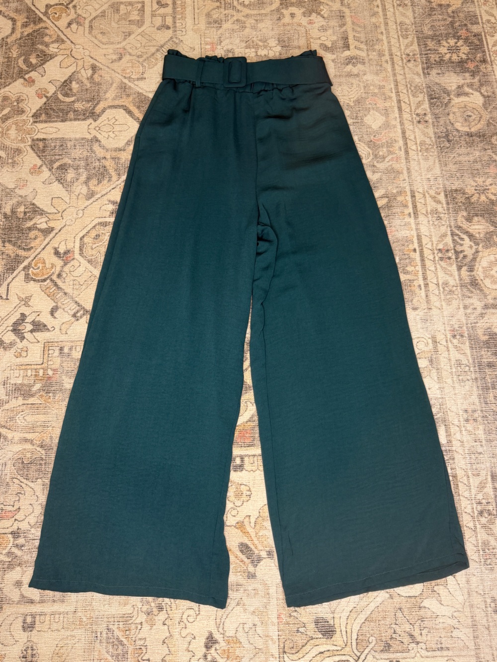 Women’s Emerald Green High-Waist Wide Leg Trousers